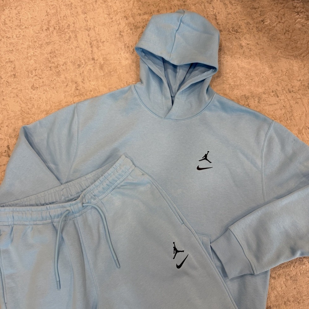 Jordan Brooklyn Fleece Hoodie Jogger Set Men Size M/L Blue Jumpman Nike Logo